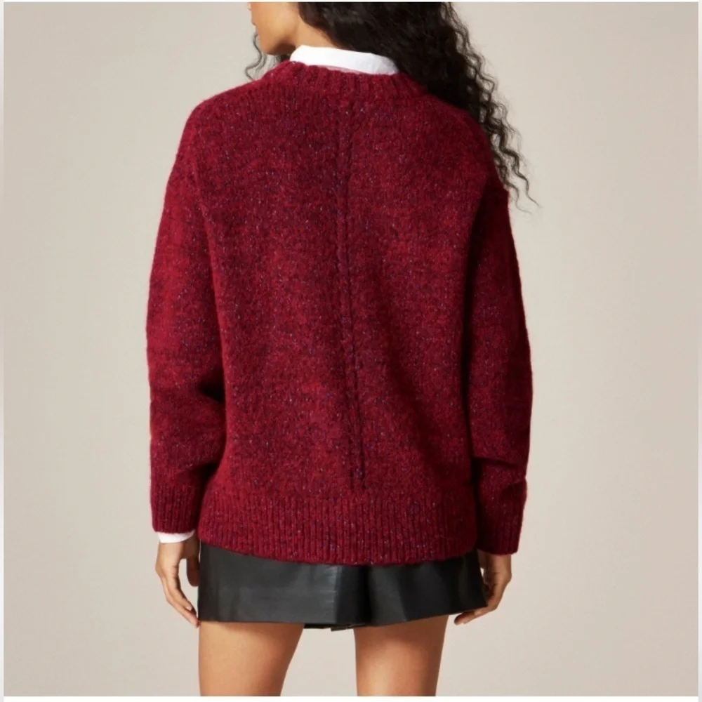J. Crew Relaxed Crewneck Pullover NWOT Red Multi Wool Oversized Women’s XS